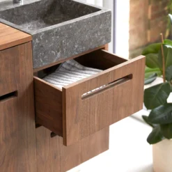 Line - Meuble Salle De Bain En Noyer Massif Et Marbre 85 Cm -Homezia Soldes Boutique 1200 1200 meuble salle de bain en noyer massif et marbre line 85 cm 4