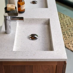 Edgar - Meuble Salle De Bain En Noyer Massif Et Terrazzo Premium Moon 120 Cm -Homezia Soldes Boutique 1200 1200 meuble salle de bain en noyer massif et terrazzo premium moon edgar 120 cm 7