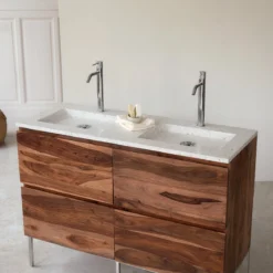 Nova - Meuble Salle De Bain En Palissandre Massif Et Terrazzo Premium Moon 120 -Homezia Soldes Boutique 1200 1200 meuble salle de bain en palissandre massif et terrazzo premium moon 120 nova 3