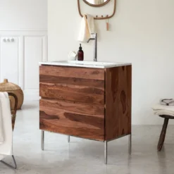 Nova - Meuble Salle De Bain En Palissandre Massif Et Terrazzo Premium Moon 80 -Homezia Soldes Boutique 1200 1200 meuble salle de bain en palissandre massif et terrazzo premium moon 80 nova 3