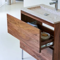 Nova - Meuble Salle De Bain En Palissandre Massif Et Terrazzo Premium Pink 80 -Homezia Soldes Boutique 1200 1200 meuble salle de bain en palissandre massif et terrazzo premium pink 80 nova 2