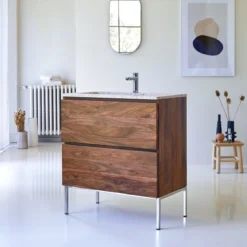 Nova - Meuble Salle De Bain En Palissandre Massif Et Terrazzo Premium Pink 80 -Homezia Soldes Boutique 1200 1200 meuble salle de bain en palissandre massif et terrazzo premium pink 80 nova 3