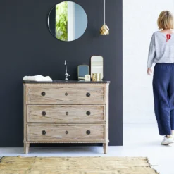 Emily - Meuble Salle De Bain En Pin Massif Et Pierre 100 Cm