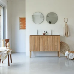 Jill - Meuble Salle De Bain En Teck Massif Et Céramique 120 Cm