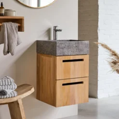 Line - Meuble Salle De Bain En Teck Massif Et Marbre 40 Cm -Homezia Soldes Boutique 1200 1200 meuble salle de bain en teck massif et marbre line 40 cm 3