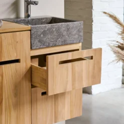 Line - Meuble Salle De Bain En Teck Massif Et Marbre 85 Cm -Homezia Soldes Boutique 1200 1200 meuble salle de bain en teck massif et marbre line 85 cm 4