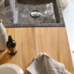 Line - Meuble Salle De Bain En Teck Massif Et Marbre 85 Cm -Homezia Soldes Boutique 1200 1200 meuble salle de bain en teck massif et marbre line 85 cm 7