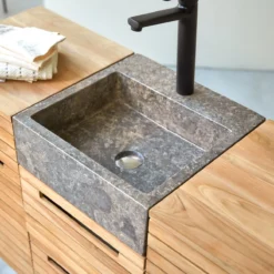 Slats - Meuble Salle De Bain En Teck Massif Et Marbre 125 Cm -Homezia Soldes Boutique 1200 1200 meuble salle de bain en teck massif et marbre slats 125 cm 5