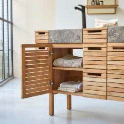 Slats - Meuble Salle De Bain En Teck Massif Et Marbre 150 Cm -Homezia Soldes Boutique 1200 1200 meuble salle de bain en teck massif et marbre slats 150 cm 2