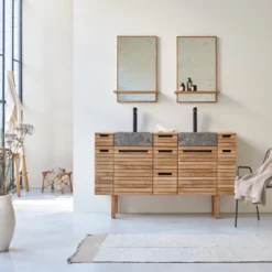 Slats - Meuble Salle De Bain En Teck Massif Et Marbre 150 Cm