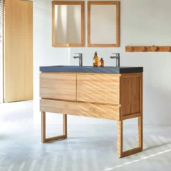 Edgar - Meuble Salle De Bain En Teck Massif Et Pierre De Lave 120 Cm -Homezia Soldes Boutique 1200 1200 meuble salle de bain en teck massif et pierre de lave edgar 120 cm 3