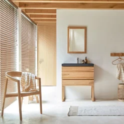 Edgar - Meuble Salle De Bain En Teck Massif Et Pierre De Lave 80 Cm