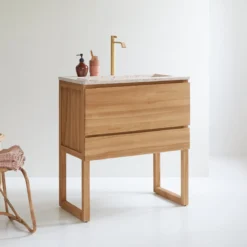 Edgar - Meuble Salle De Bain En Teck Massif Et Terrazzo Premium Pink 80 Cm -Homezia Soldes Boutique 1200 1200 meuble salle de bain en teck massif et terrazzo premium pink 80 edgar 3