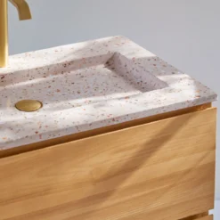 Edgar - Meuble Salle De Bain En Teck Massif Et Terrazzo Premium Pink 80 Cm -Homezia Soldes Boutique 1200 1200 meuble salle de bain en teck massif et terrazzo premium pink 80 edgar 5