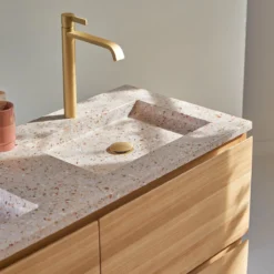 Edgar - Meuble Salle De Bain En Teck Massif Et Terrazzo Premium Pink 120 Cm -Homezia Soldes Boutique 1200 1200 meuble salle de bain en teck massif et terrazzo premium pink edgar 120 cm 3