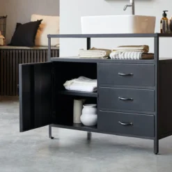 Industriel - Meuble Sous Vasque En Manguier Massif Et Métal 95 Cm -Homezia Soldes Boutique 1200 1200 meuble sous vasque en manguier massif et metal industriel 95 cm 2