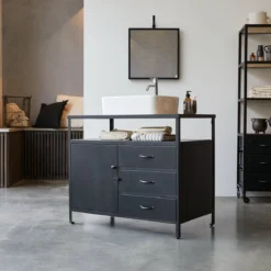 Industriel - Meuble Sous Vasque En Manguier Massif Et Métal 95 Cm -Homezia Soldes Boutique 1200 1200 meuble sous vasque en manguier massif et metal industriel 95 cm 3