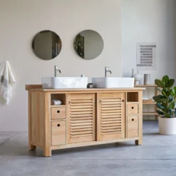 Coline - Meuble Sous Vasque En Teck Massif 145 Cm -Homezia Soldes Boutique 1200 1200 meuble sous vasque en teck massif coline 145 cm 3