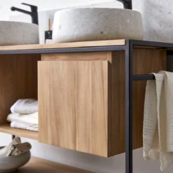 Michal - Meuble Sous Vasque En Teck Massif Et Métal 140 Cm -Homezia Soldes Boutique 1200 1200 meuble sous vasque en teck massif et metal michal 140 cm 2