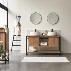 Michal - Meuble Sous Vasque En Teck Massif Et Métal 140 Cm