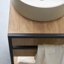 Michal - Meuble Sous Vasque En Teck Massif Et Métal 60 Cm -Homezia Soldes Boutique 1200 1200 meuble sous vasque en teck massif et metal michal 60 cm 2