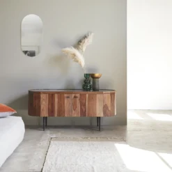 Jade - Meuble TV En Palissandre Massif Et Marbre 130 Cm