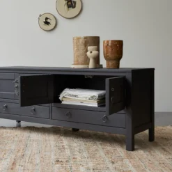 Thaki Black - Meuble TV En Pin Massif 140 Cm -Homezia Soldes Boutique 1200 1200 meuble tv en pin thaki black 140 cm 2