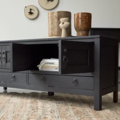 Thaki Black - Meuble TV En Pin Massif 140 Cm -Homezia Soldes Boutique 1200 1200 meuble tv en pin thaki black 140 cm 7