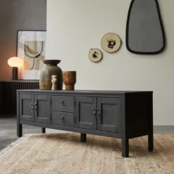 Thaki Black - Meuble TV En Pin Massif 170 Cm -Homezia Soldes Boutique 1200 1200 meuble tv en pin thaki black 170 cm 3