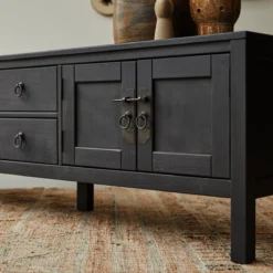 Thaki Black - Meuble TV En Pin Massif 170 Cm -Homezia Soldes Boutique 1200 1200 meuble tv en pin thaki black 170 cm 4