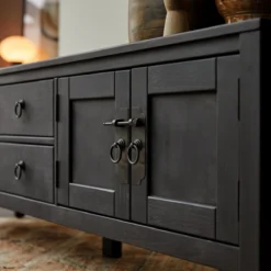 Thaki Black - Meuble TV En Pin Massif 170 Cm -Homezia Soldes Boutique 1200 1200 meuble tv en pin thaki black 170 cm 5