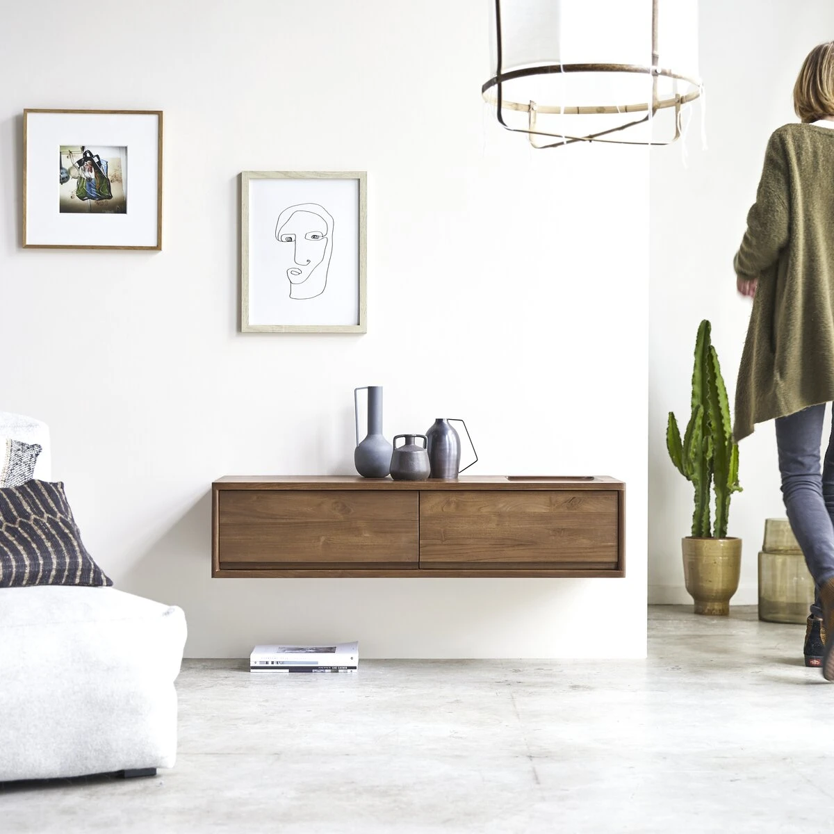 Circa - Meuble TV En Teck Massif 2 Tiroirs 110 Cm 1 Circa - Meuble TV En Teck Massif 2 Tiroirs 110 Cm