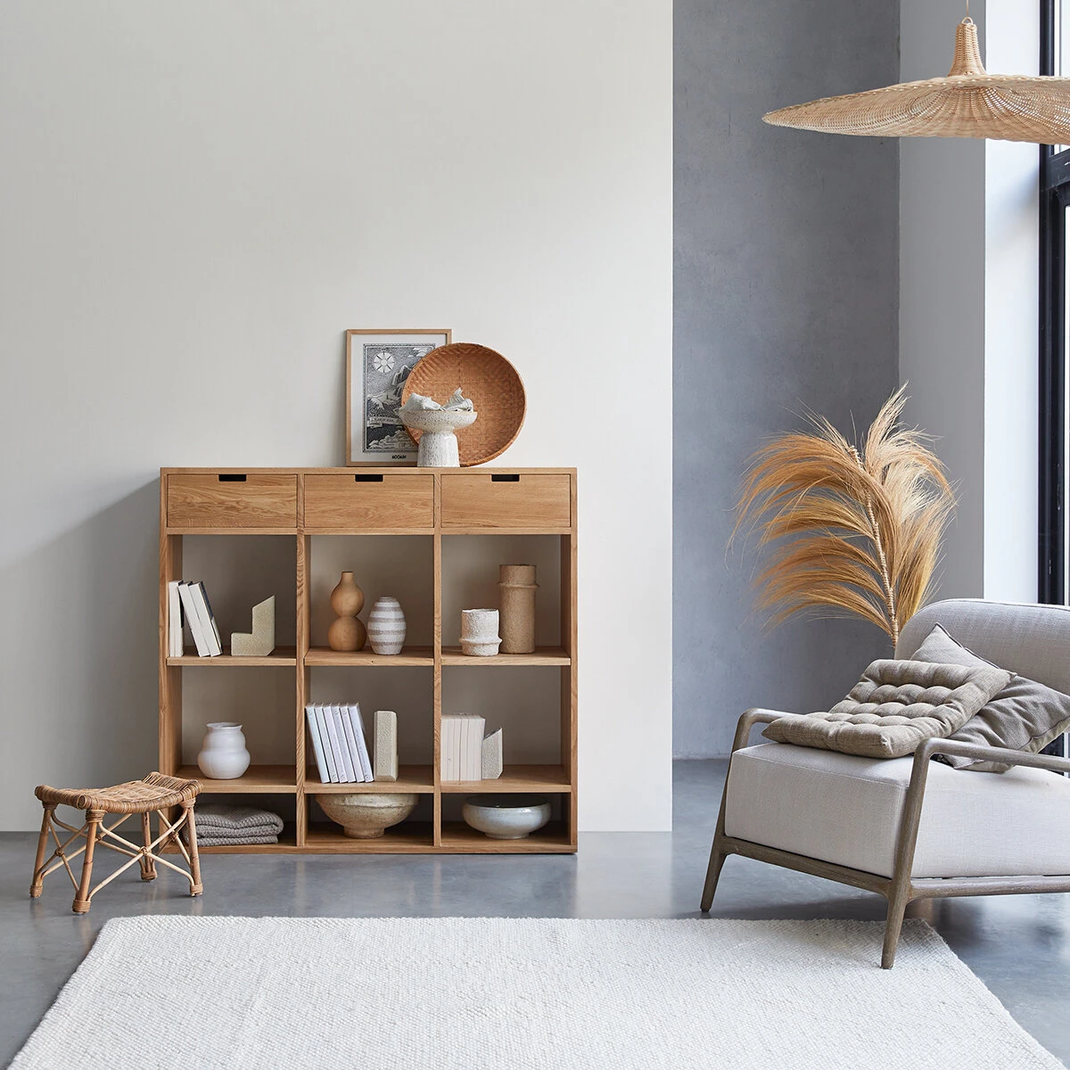 Miho - Bibliothèque Basse En Chêne Massif 1 Miho - Bibliothèque Basse En Chêne Massif