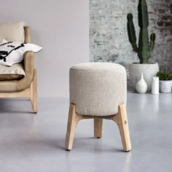 Drum - Pouf Linen En Chêne Massif