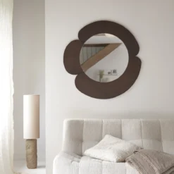 Sara - Miroir Rond En Mindi Foncé 110x110 Cm